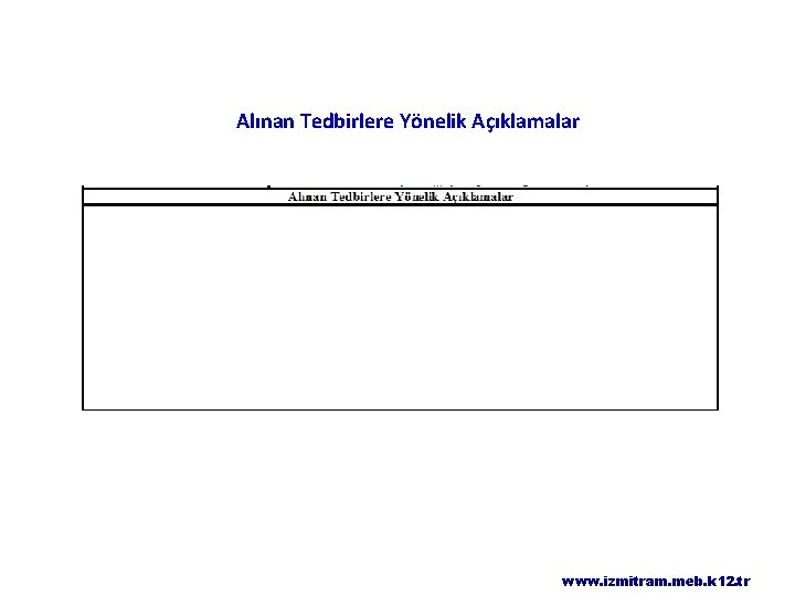 Alınan Tedbirlere Yönelik Açıklamalar www. izmitram. meb. k 12. tr 