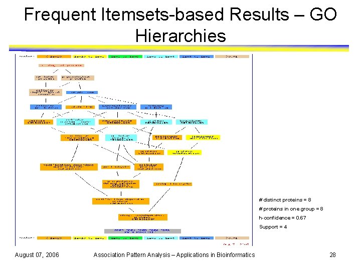Frequent Itemsets-based Results – GO Hierarchies # distinct proteins = 8 # proteins in