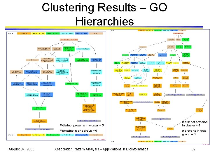 Clustering Results – GO Hierarchies # distinct proteins in cluster = 5 # proteins