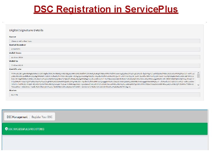 DSC Registration in Service. Plus 
