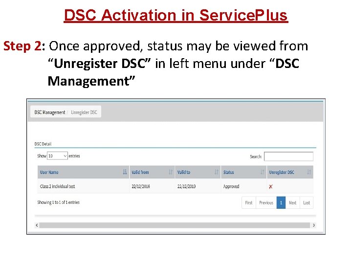 DSC Activation in Service. Plus Step 2: Once approved, status may be viewed from
