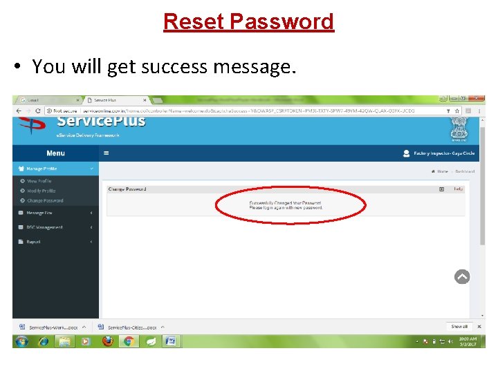 Reset Password • You will get success message. 