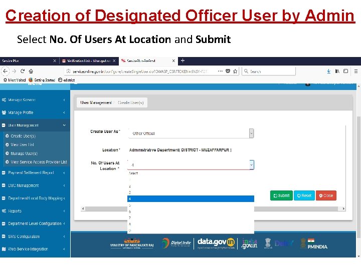 Creation of Designated Officer User by Admin Select No. Of Users At Location and