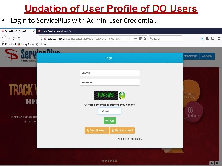 Updation of User Profile of DO Users • Login to Service. Plus with Admin