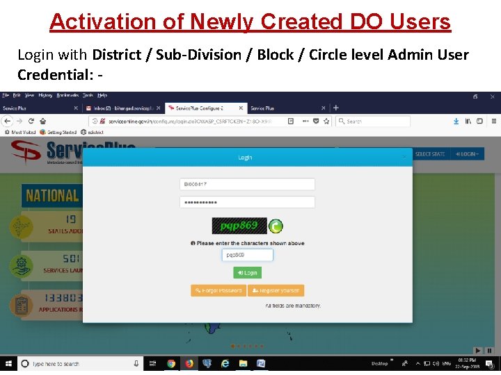 Activation of Newly Created DO Users Login with District / Sub-Division / Block /
