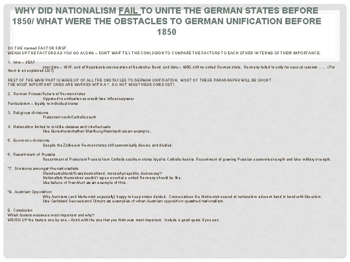 WHY DID NATIONALISM FAIL TO UNITE THE GERMAN STATES BEFORE 1850/ WHAT WERE THE