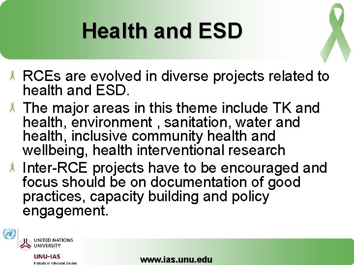 Health and ESD RCEs are evolved in diverse projects related to health and ESD.