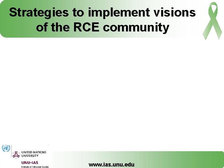 Strategies to implement visions of the RCE community www. ias. unu. edu 