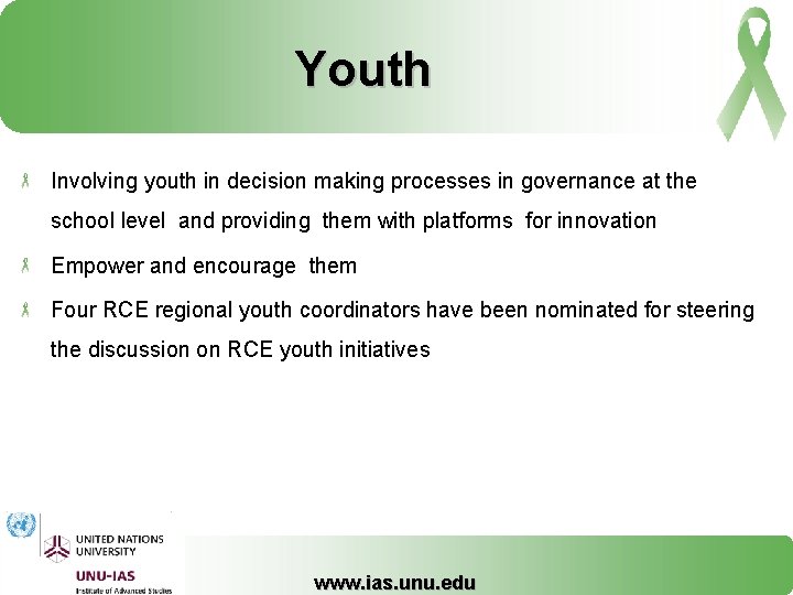 Youth Involving youth in decision making processes in governance at the school level and