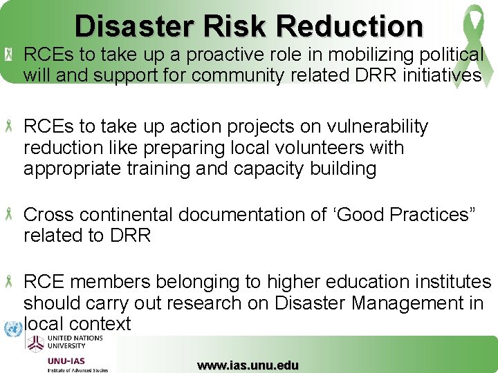 Disaster Risk Reduction RCEs to take up a proactive role in mobilizing political will