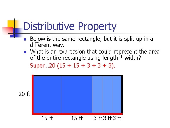 Distributive Property n n Below is the same rectangle, but it is split up