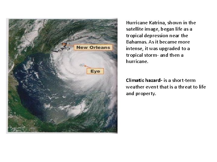 Hurricane Katrina, shown in the satellite image, began life as a tropical depression near