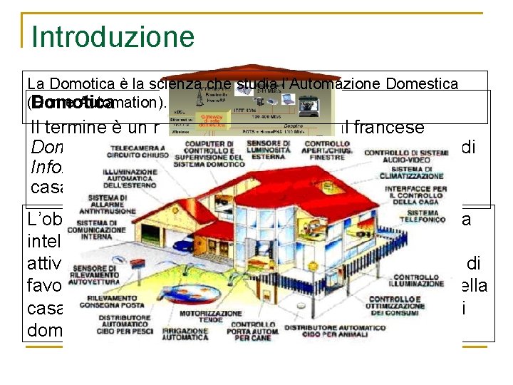 Introduzione La Domotica è la scienza che studia l’Automazione Domestica (Home Automation). Domotica Il