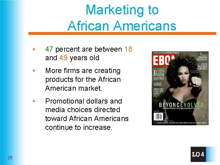 Marketing to African Americans 25 • 47 percent are between 18 and 49 years