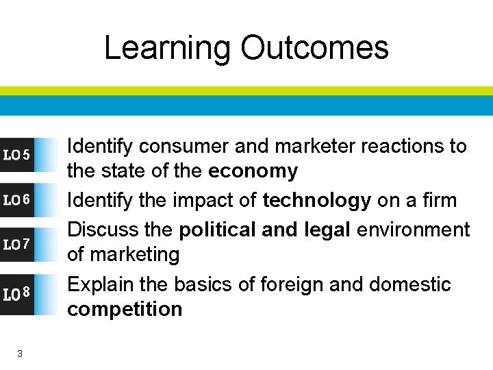 Learning Outcomes 5 6 7 8 3 Identify consumer and marketer reactions to the
