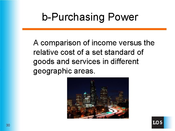 b-Purchasing Power A comparison of income versus the relative cost of a set standard