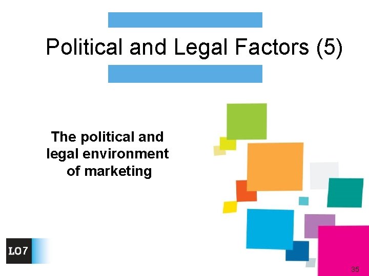 Political and Legal Factors (5) The political and legal environment of marketing 7 35