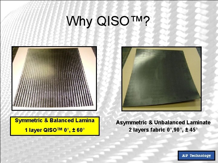 Why QISO™? Symmetric & Balanced Lamina 1 layer QISOTM 0°, ± 60° Asymmetric &