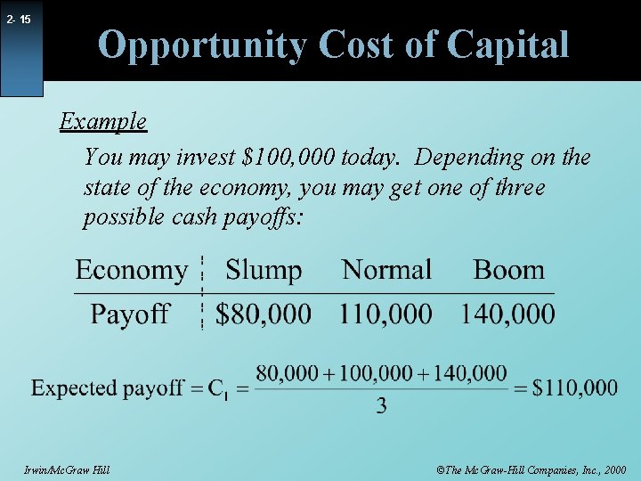 2 - 15 Opportunity Cost of Capital Example You may invest $100, 000 today.