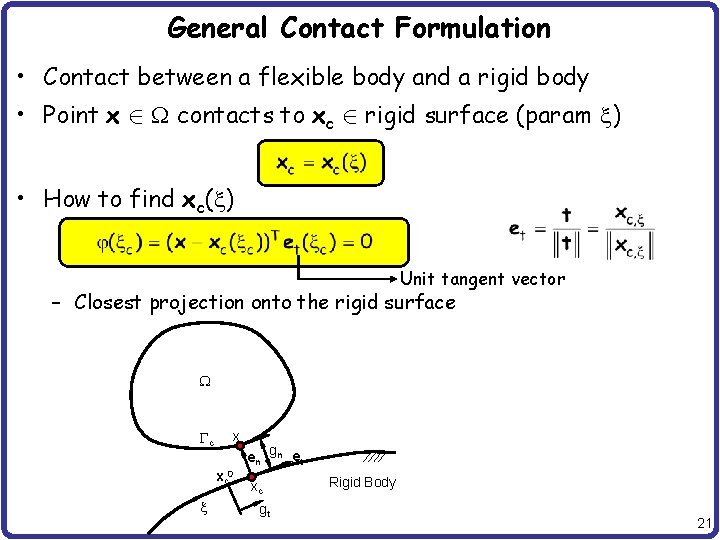 General Contact Formulation • Contact between a flexible body and a rigid body •