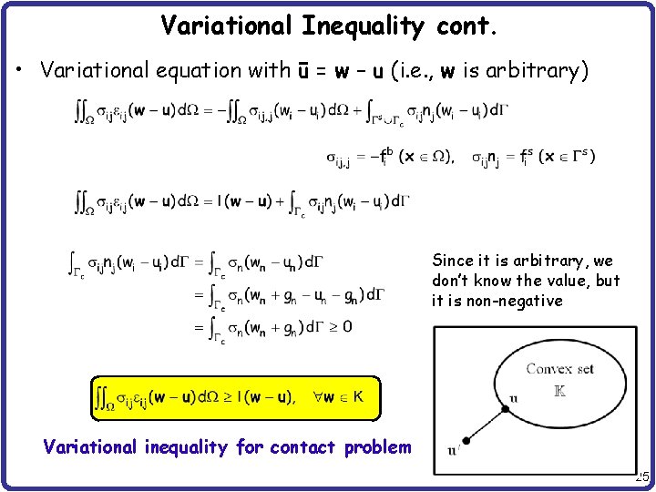Variational Inequality cont. • Variational equation with ū = w – u (i. e.