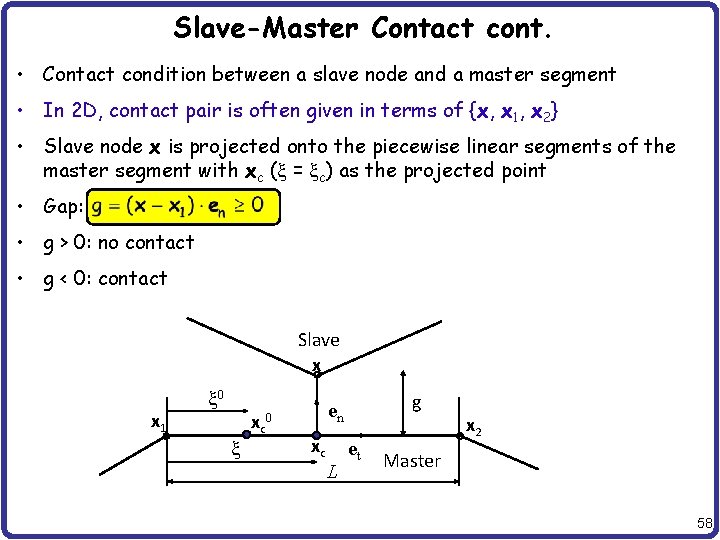 Slave-Master Contact cont. • Contact condition between a slave node and a master segment