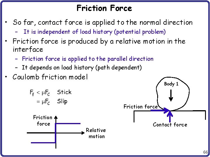 Friction Force • So far, contact force is applied to the normal direction –