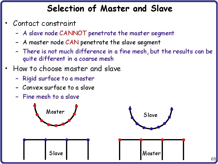 Selection of Master and Slave • Contact constraint – A slave node CANNOT penetrate