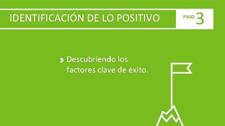 IDENTIFICACIÓN DE LO POSITIVO Descubriendo los factores clave de éxito. PASO 3 