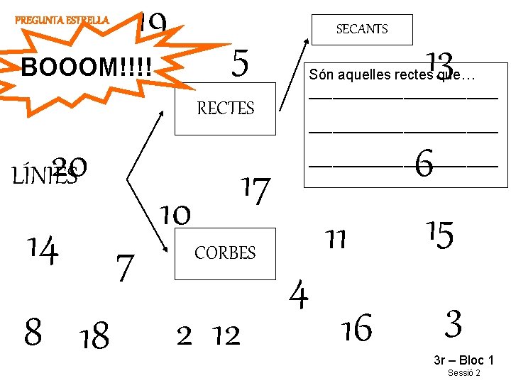 19 PREGUNTA ESTRELLA 1 9 5 BOOOM!!!! RECTES 20 LÍNIES 14 8 18 7