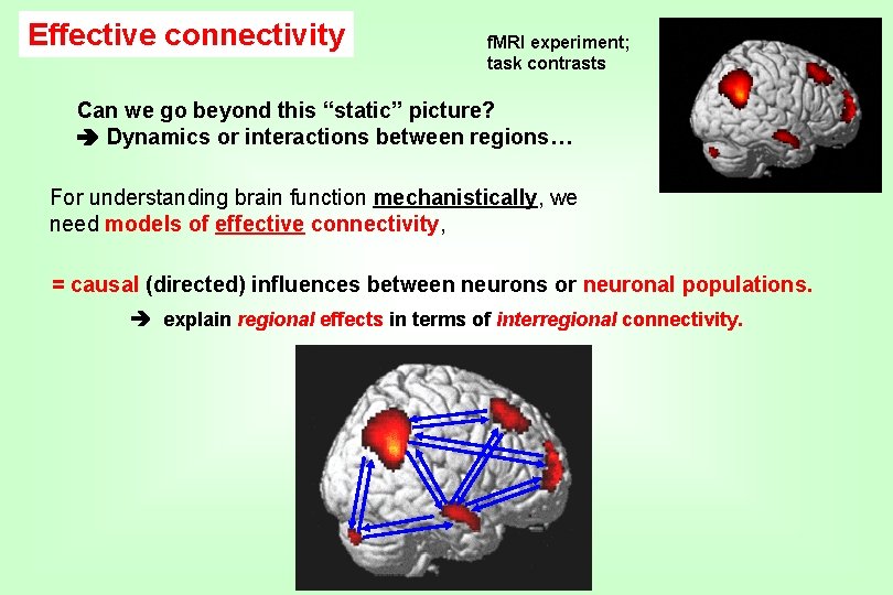 Effective connectivity f. MRI experiment; task contrasts Can we go beyond this “static” picture?