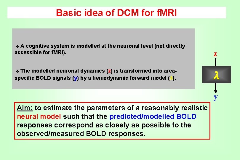 Basic idea of DCM for f. MRI ♣ A cognitive system is modelled at