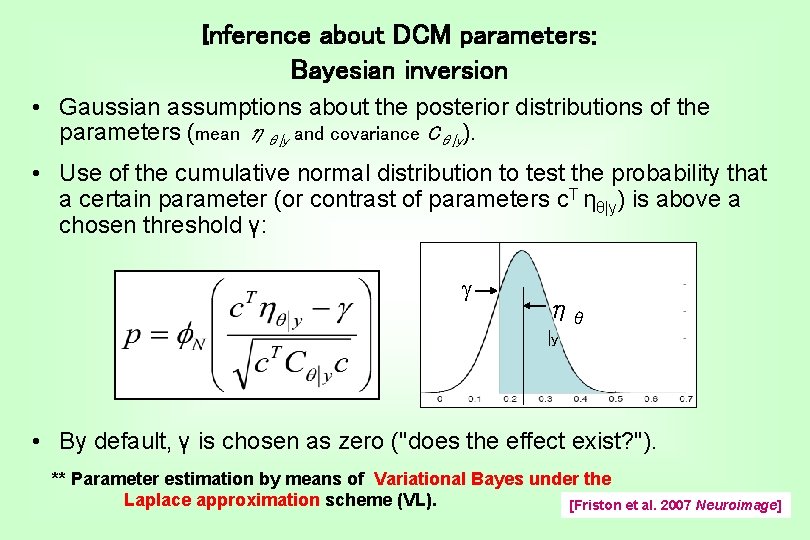 Inference about DCM parameters: Bayesian inversion • Gaussian assumptions about the posterior distributions of