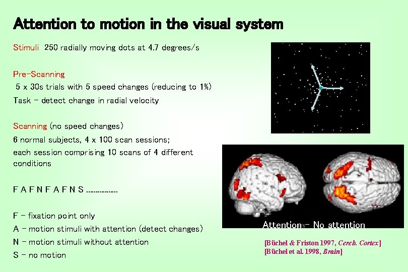 Attention to motion in the visual system Stimuli 250 radially moving dots at 4.