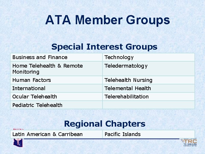 ATA Member Groups Special Interest Groups Business and Finance Technology Home Telehealth & Remote
