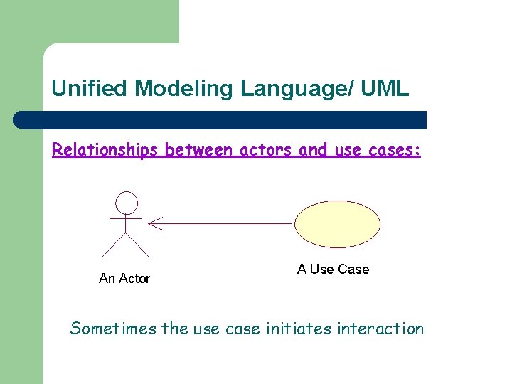 Unified Modeling Language/ UML Relationships between actors and use cases: An Actor A Use