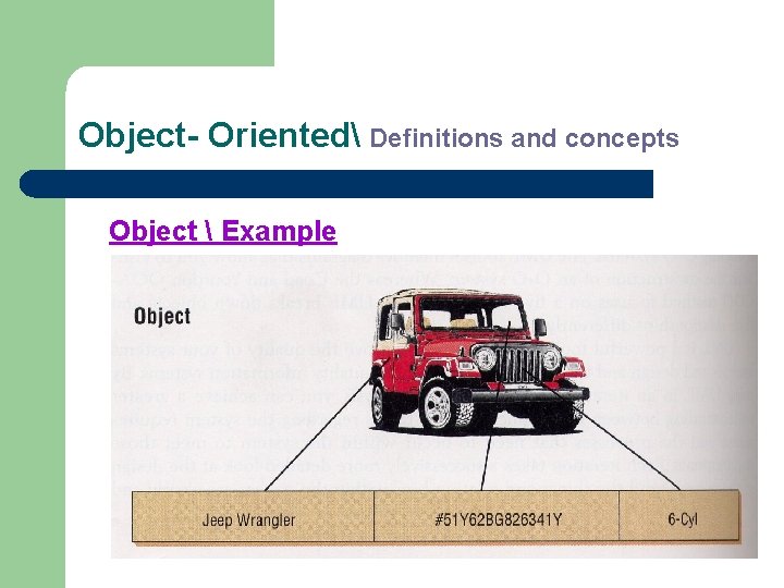 Object- Oriented Definitions and concepts Object  Example 