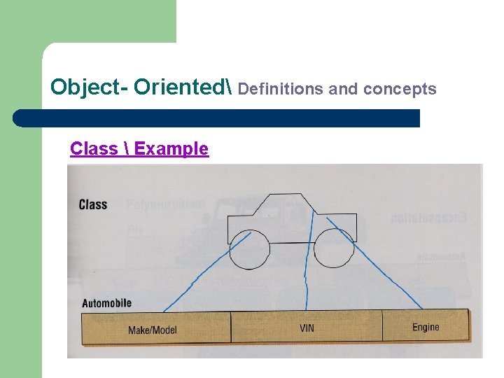 Object- Oriented Definitions and concepts Class  Example 