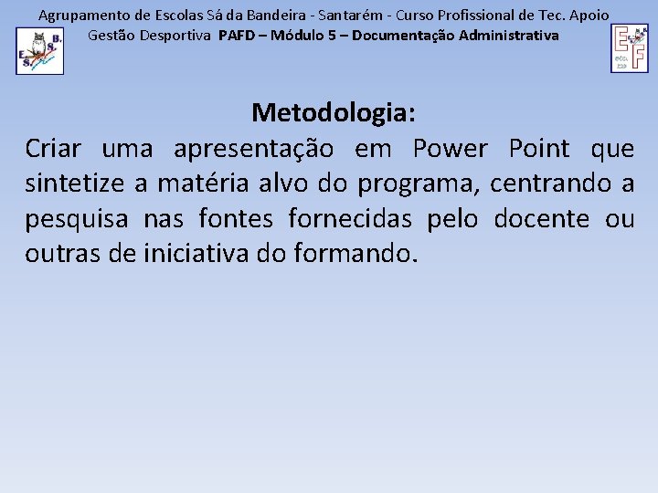 Agrupamento de Escolas Sá da Bandeira - Santarém - Curso Profissional de Tec. Apoio