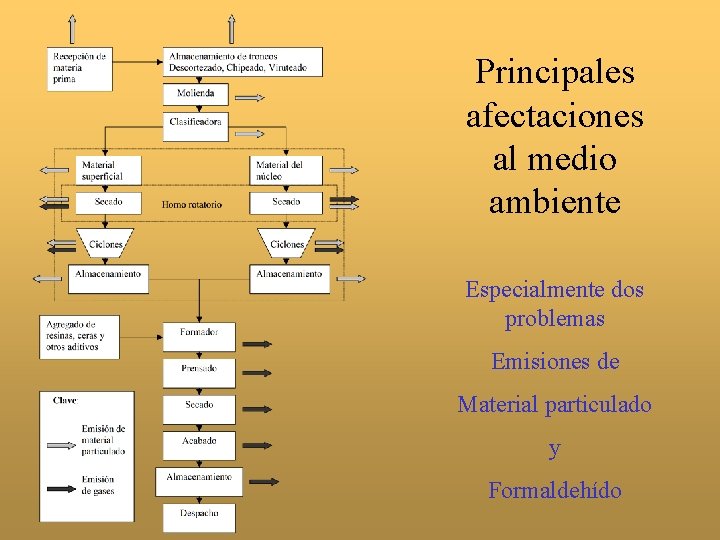 Principales afectaciones al medio ambiente Especialmente dos problemas Emisiones de Material particulado y Formaldehído