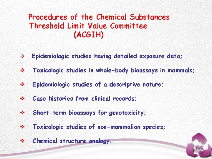 Procedures of the Chemical Substances Threshold Limit Value Committee (ACGIH) v Epidemiologic studies having