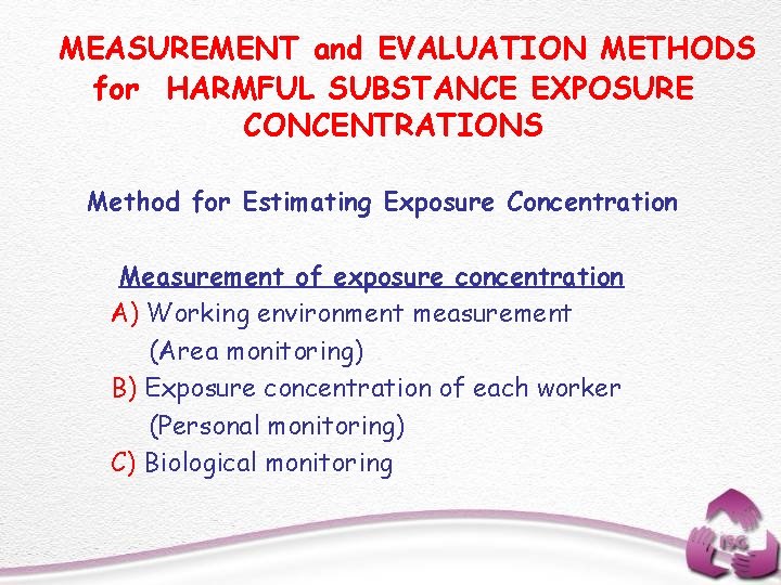 MEASUREMENT and EVALUATION METHODS for HARMFUL SUBSTANCE EXPOSURE CONCENTRATIONS Method for Estimating Exposure Concentration