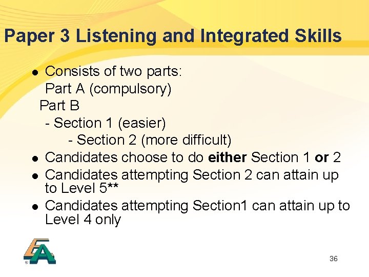 Paper 3 Listening and Integrated Skills Consists of two parts: Part A (compulsory) Part
