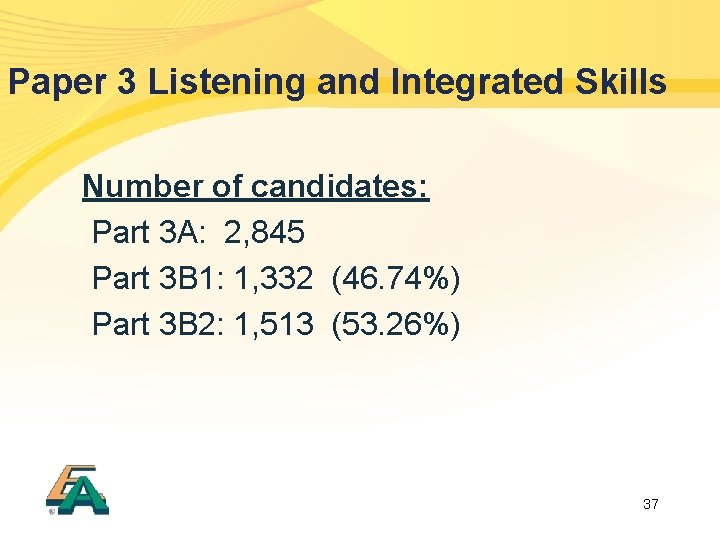 Paper 3 Listening and Integrated Skills Number of candidates: Part 3 A: 2, 845