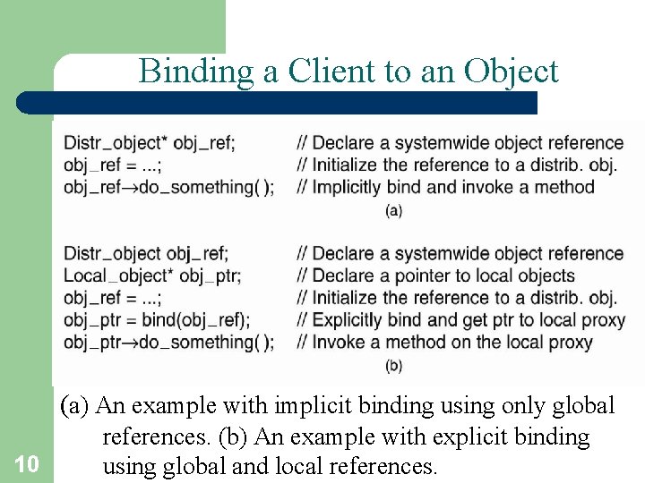 Binding a Client to an Object (a) An example with implicit binding using only