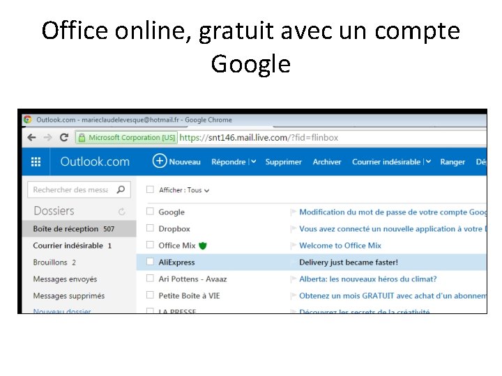 Office online, gratuit avec un compte Google 