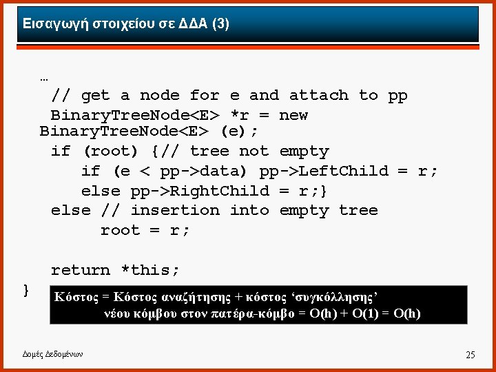 Εισαγωγή στοιχείου σε ΔΔΑ (3) … // get a node for e and attach