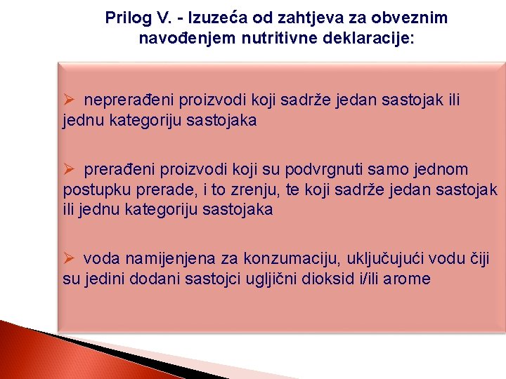 Prilog V. - Izuzeća od zahtjeva za obveznim navođenjem nutritivne deklaracije: Ø neprerađeni proizvodi