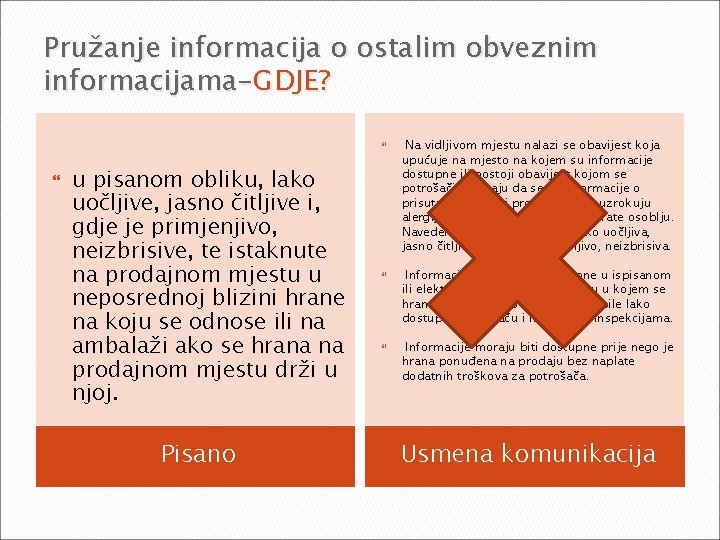 Pružanje informacija o ostalim obveznim informacijama-GDJE? u pisanom obliku, lako uočljive, jasno čitljive i,