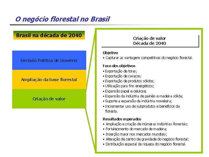 O negócio florestal no Brasil na década de 2040 Decisão Política de Governo Ampliação